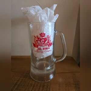 Vintage Huber Beer Heavy Glass Mug Advertising Jos. Huber Brewing Company Logo